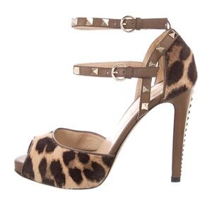 Valentino Garavani Brown Leopard Print Heels with Gold Studs